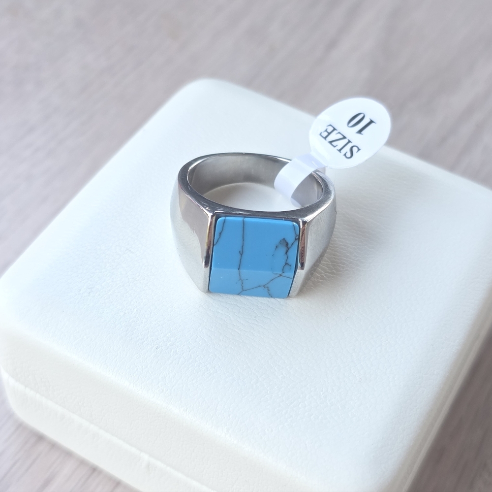 Stainless Steel And Blue Stone Men's Size 10 - Picture 5 of 5